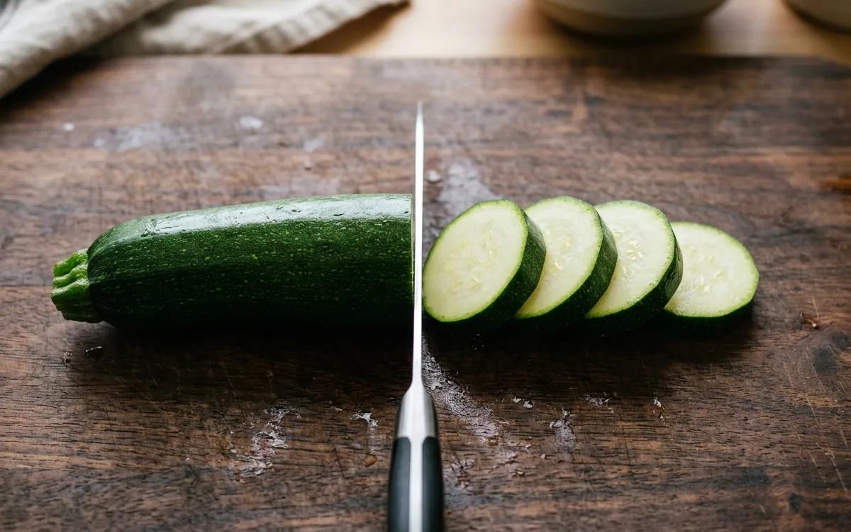 Step 1: Slice the zucchini into half-inch thick rounds.