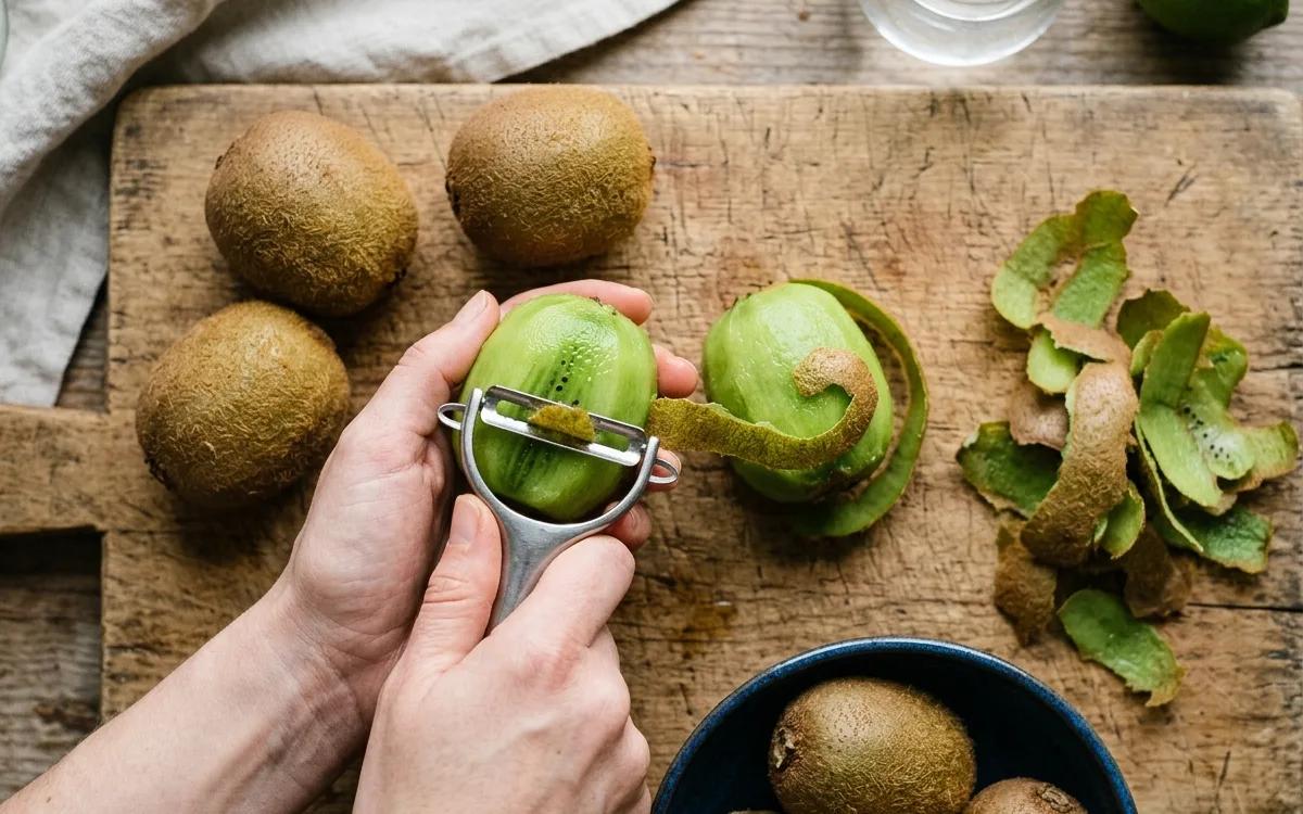 Step 1: Peel the kiwis using a vegetable peeler or a small knife.