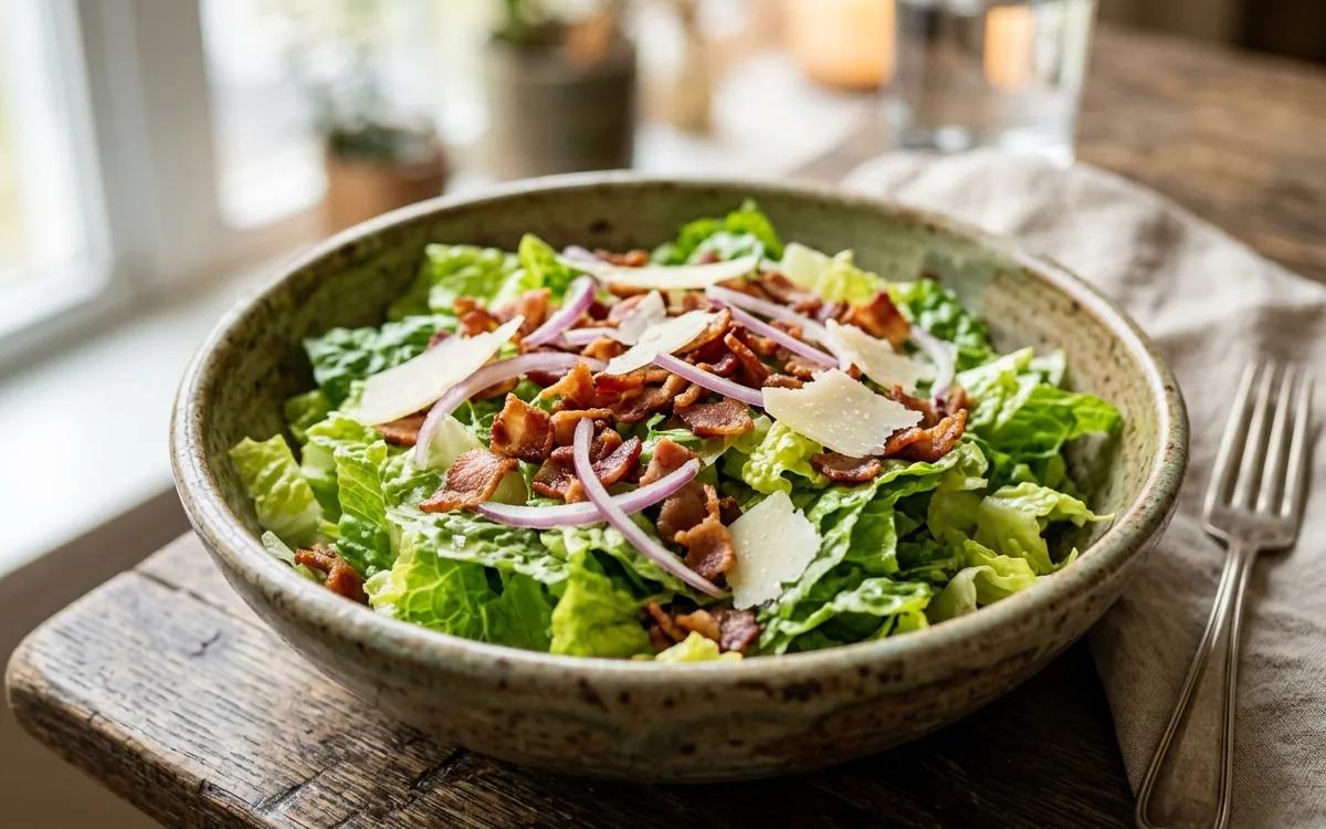 Warm Bacon Fat Vinaigrette Romaine Salad — American dinner recipe