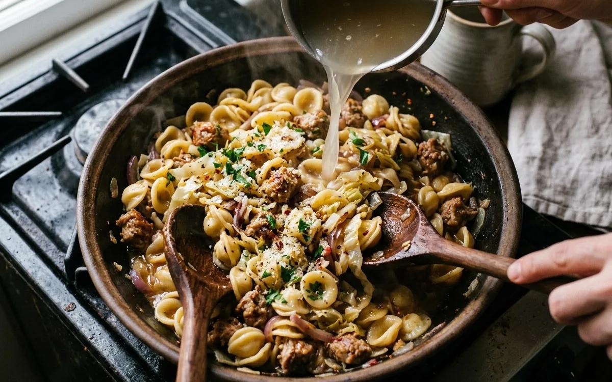 Step 9: Pour in a splash of the reserved pasta water and toss everyt