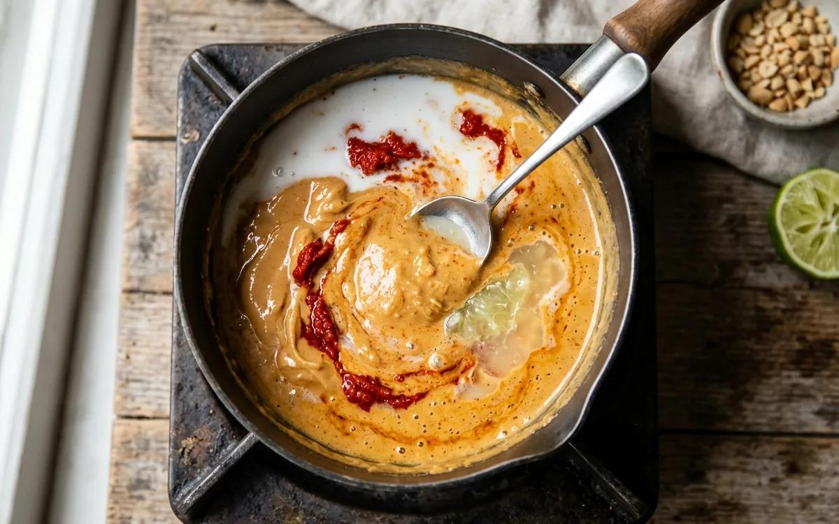 Step 5: Combine peanut butter, curry paste, coconut milk, and lime j