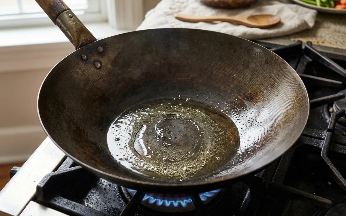 Step 3: Heat one tablespoon of oil in a large skillet or wok over me