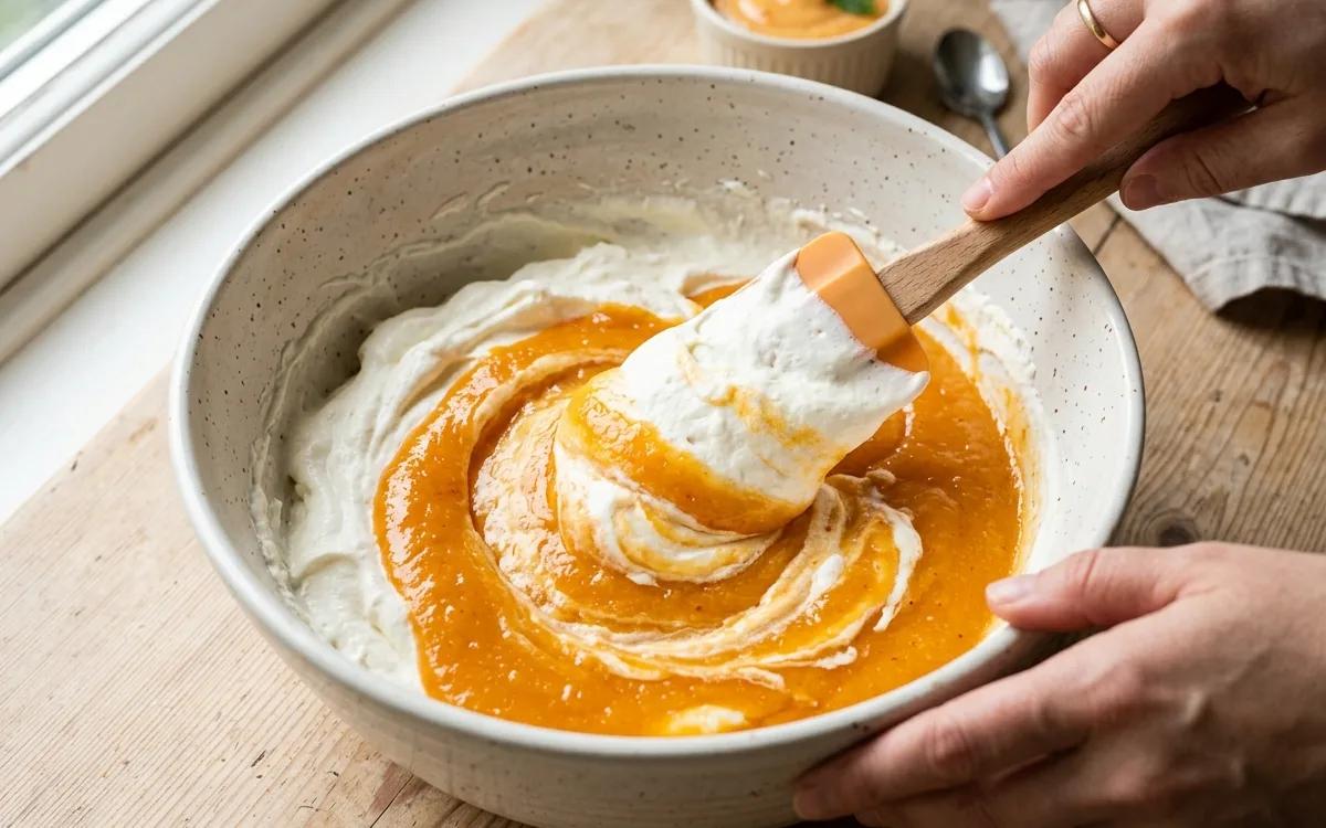 Step 5: Gently fold the cooled apricot nectar mixture into the whipp