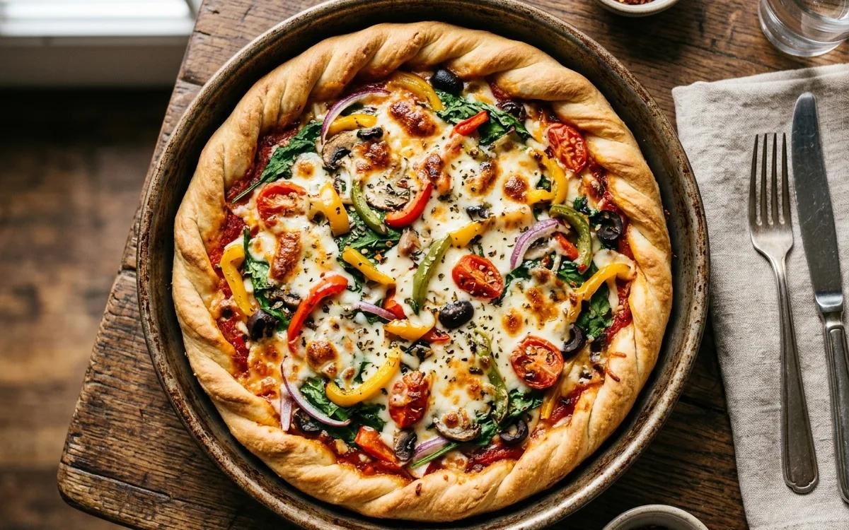 Vegetable Lovers Deep Dish Pizza — American dinner recipe