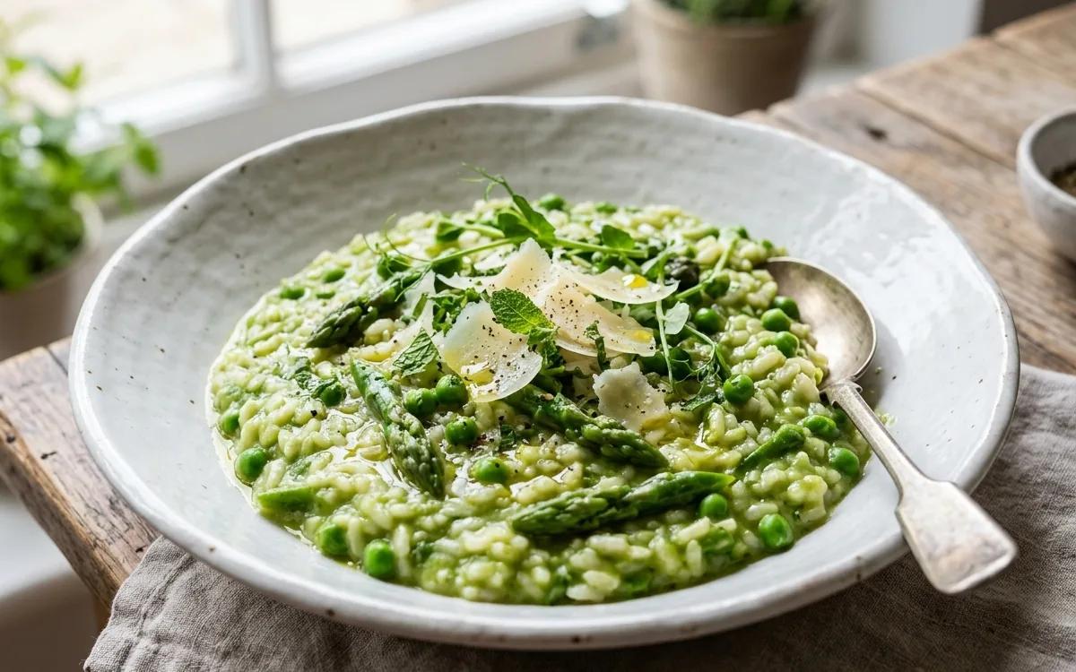 Creamy Asparagus and Sweet Pea Risotto — Italian dinner recipe