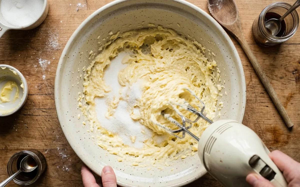 Step 1: Beat the softened butter and sugar together in a large bowl 