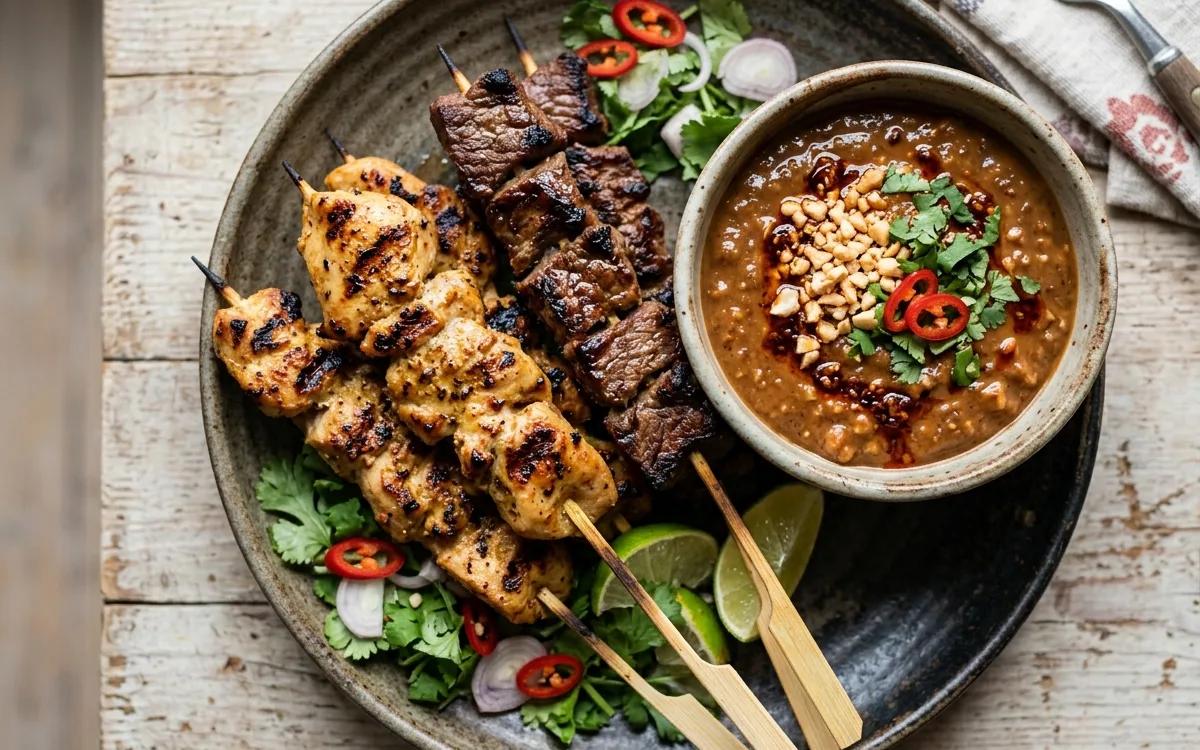 Step 9: Serve the skewers warm with the peanut sauce on the side.