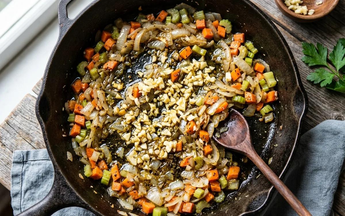 Step 3: Add the minced garlic and cook for one minute until fragrant