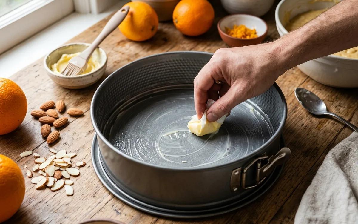 Step 3: Preheat your oven to 350F and grease a 9-inch springform pan