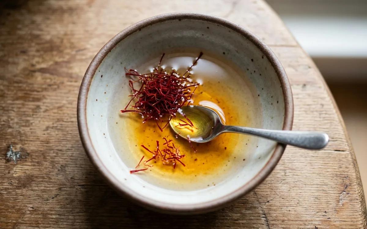 Step 1: Crush the saffron threads and soak them in two tablespoons o