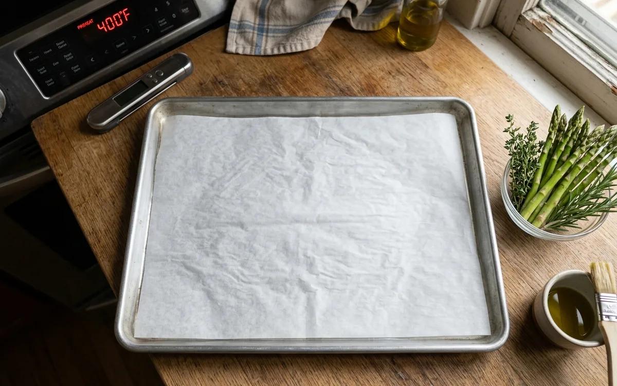 Step 1: Preheat your oven to 400°F and line a large baking sheet wit