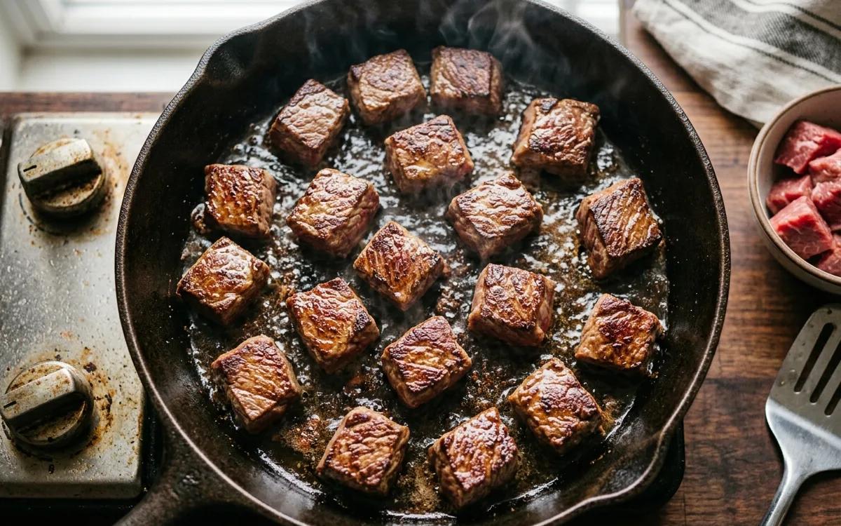 Step 1: Heat oil in a skillet over medium-high heat and brown the be