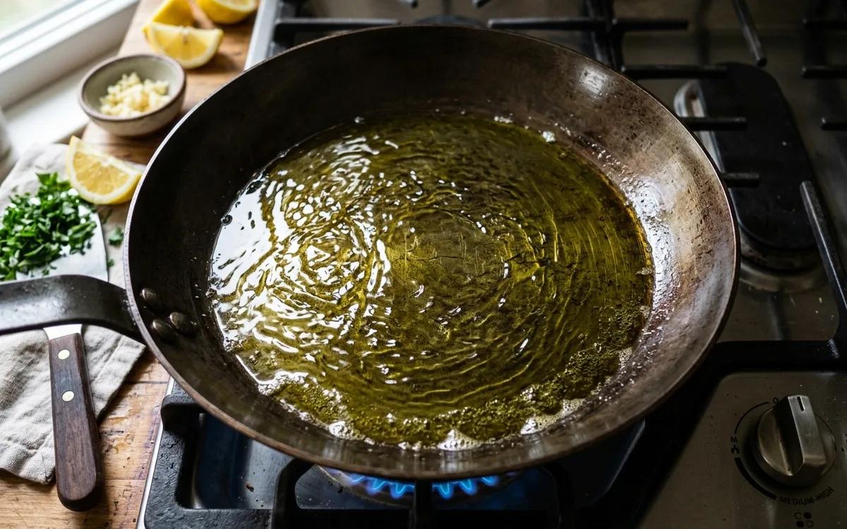 Step 1: Heat the olive oil in a large skillet over medium-high heat 