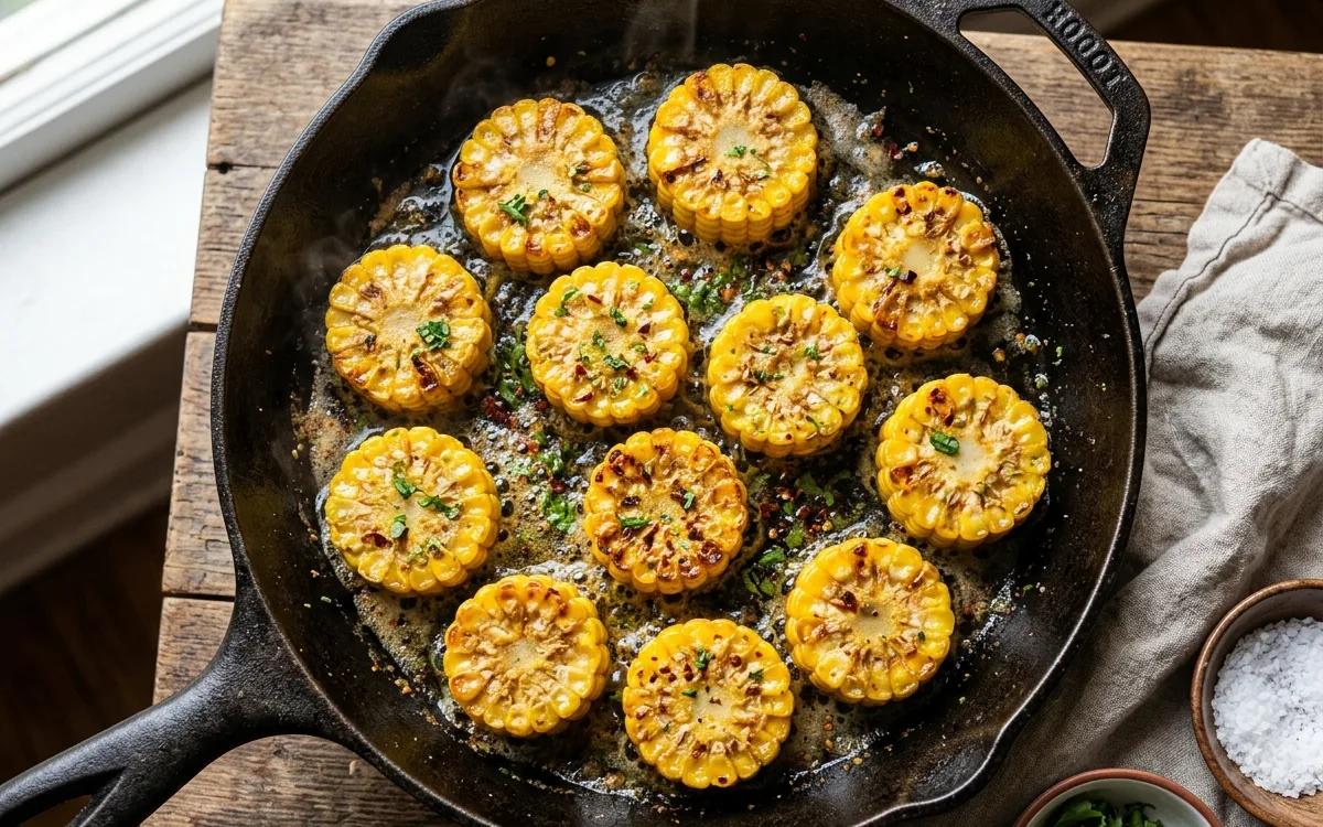 Step 4: Place the corn rounds in the skillet, ensuring they don't ov