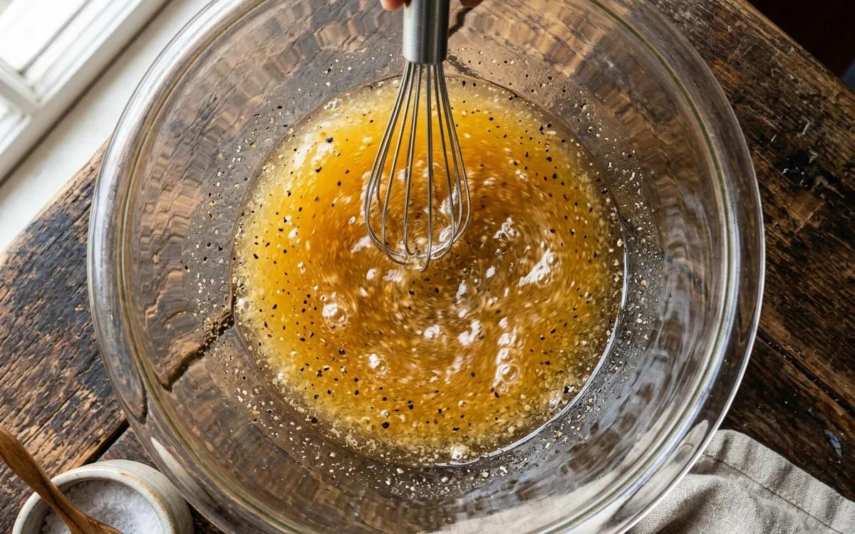 Step 1: Whisk the apple cider vinegar, sugar, salt, and black pepper