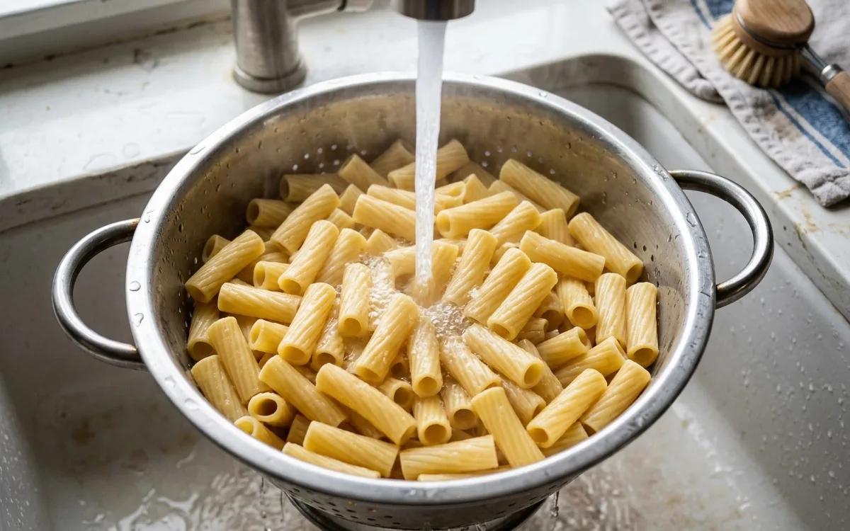Step 2: Drain the pasta and rinse it under cold water to stop the co