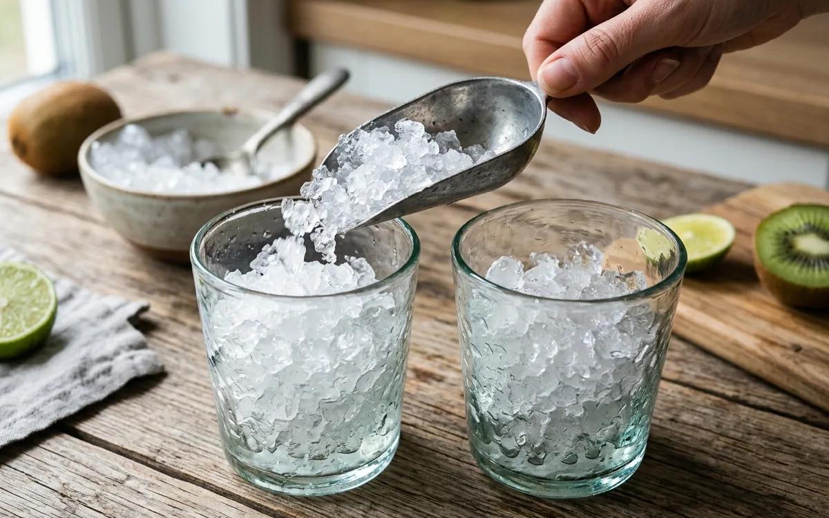 Step 5: Divide the crushed ice between two glasses.