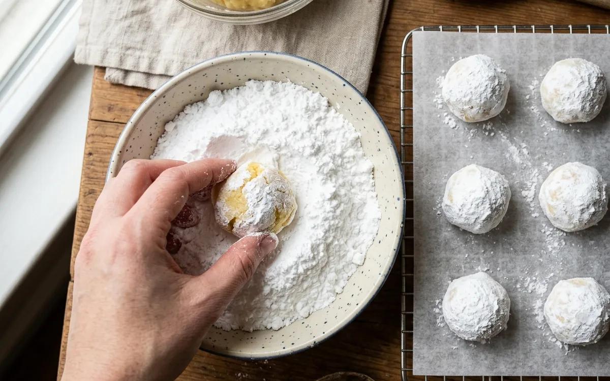 Step 5: Roll each ball generously in the powdered sugar until comple