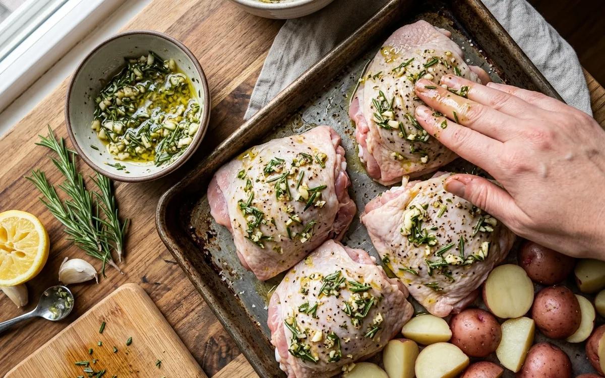 Step 6: Rub the remaining oil, garlic, rosemary, salt, and pepper ov