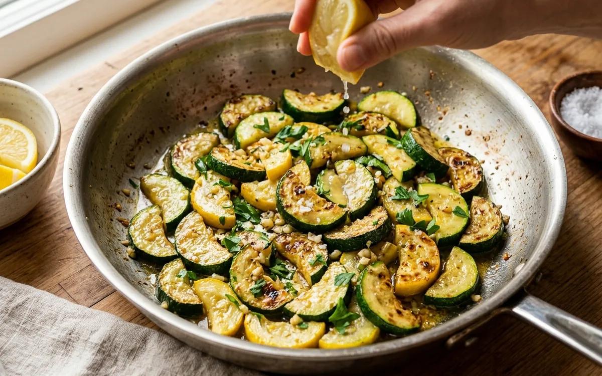 Step 7: Remove the pan from the heat, sprinkle with salt, and squeez
