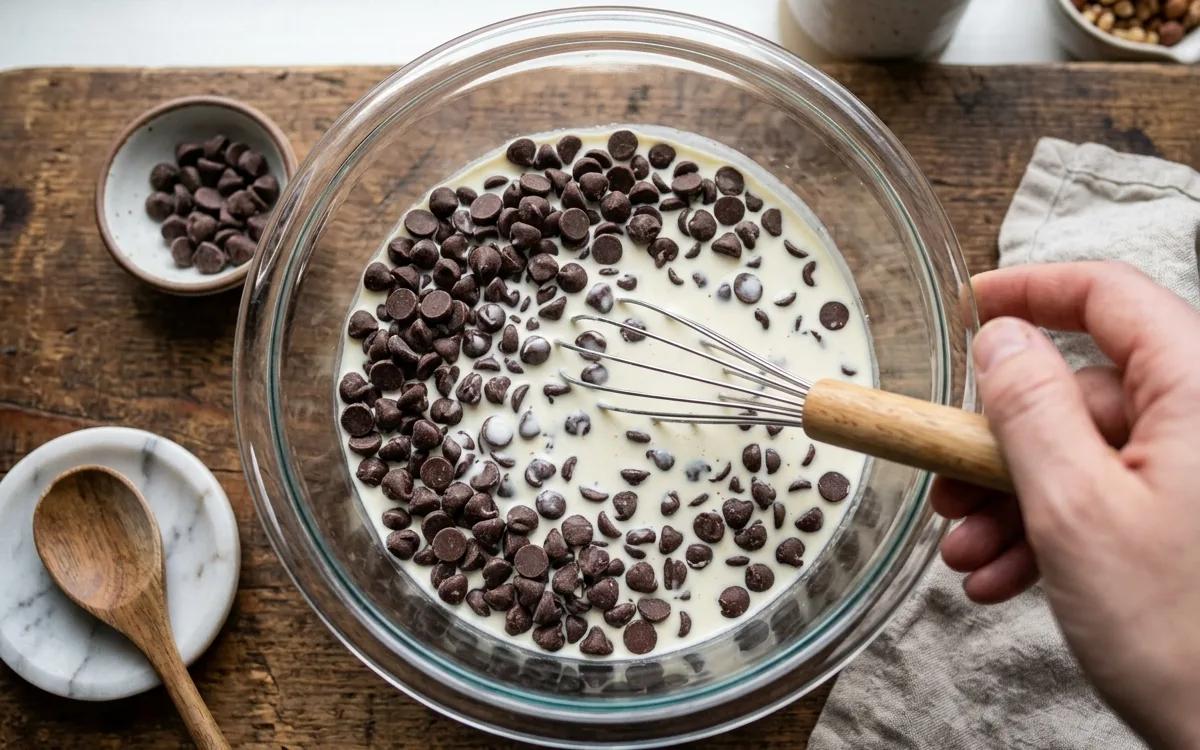 Step 8: Combine chocolate chips and heavy cream in a microwave-safe