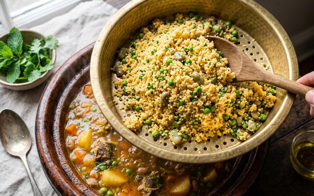 Step 5: Transfer the couscous to the steamer basket and set it over 