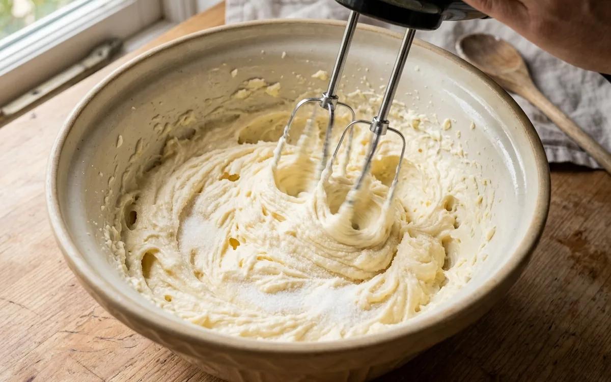 Step 2: Beat the butter and sugar in a large bowl until the mixture