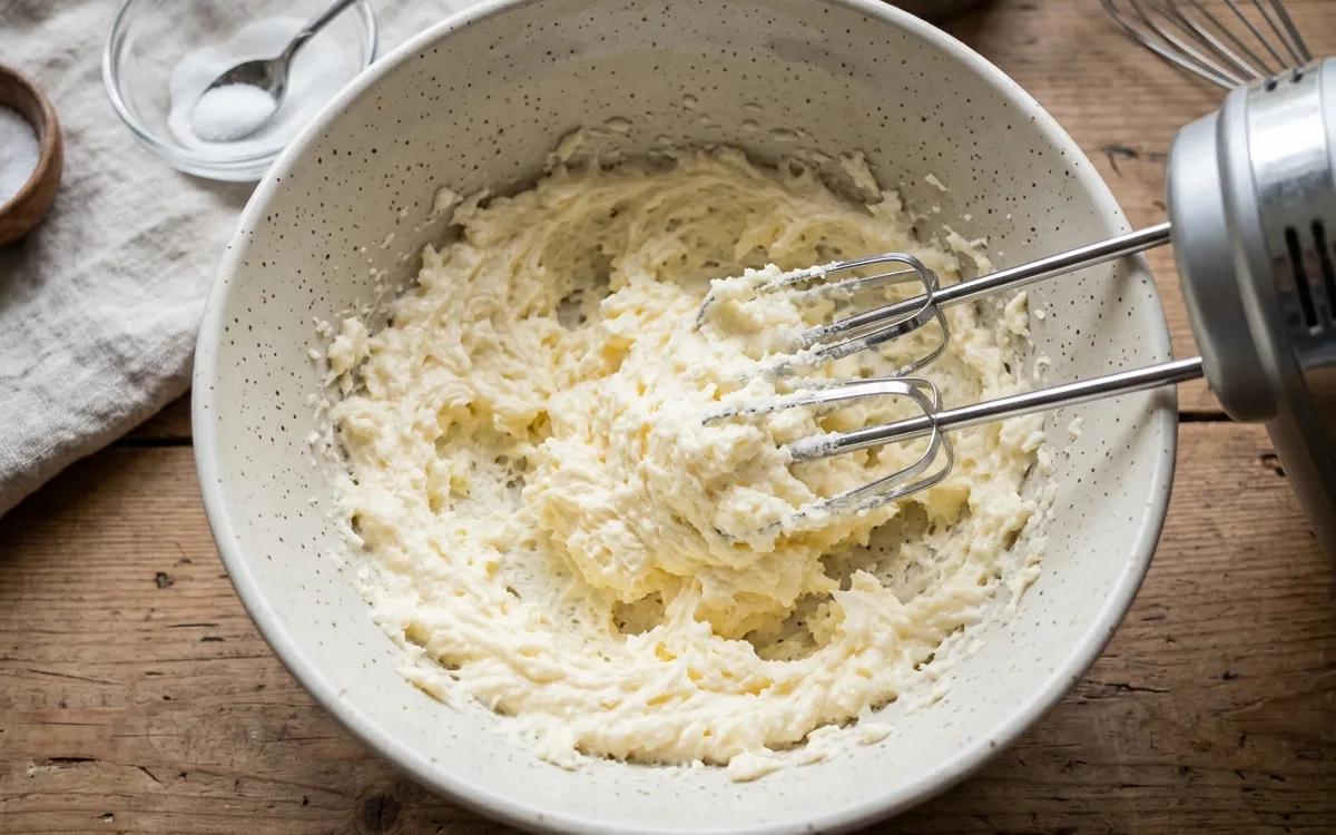 Step 2: Cream the softened butter and erythritol in a medium bowl un