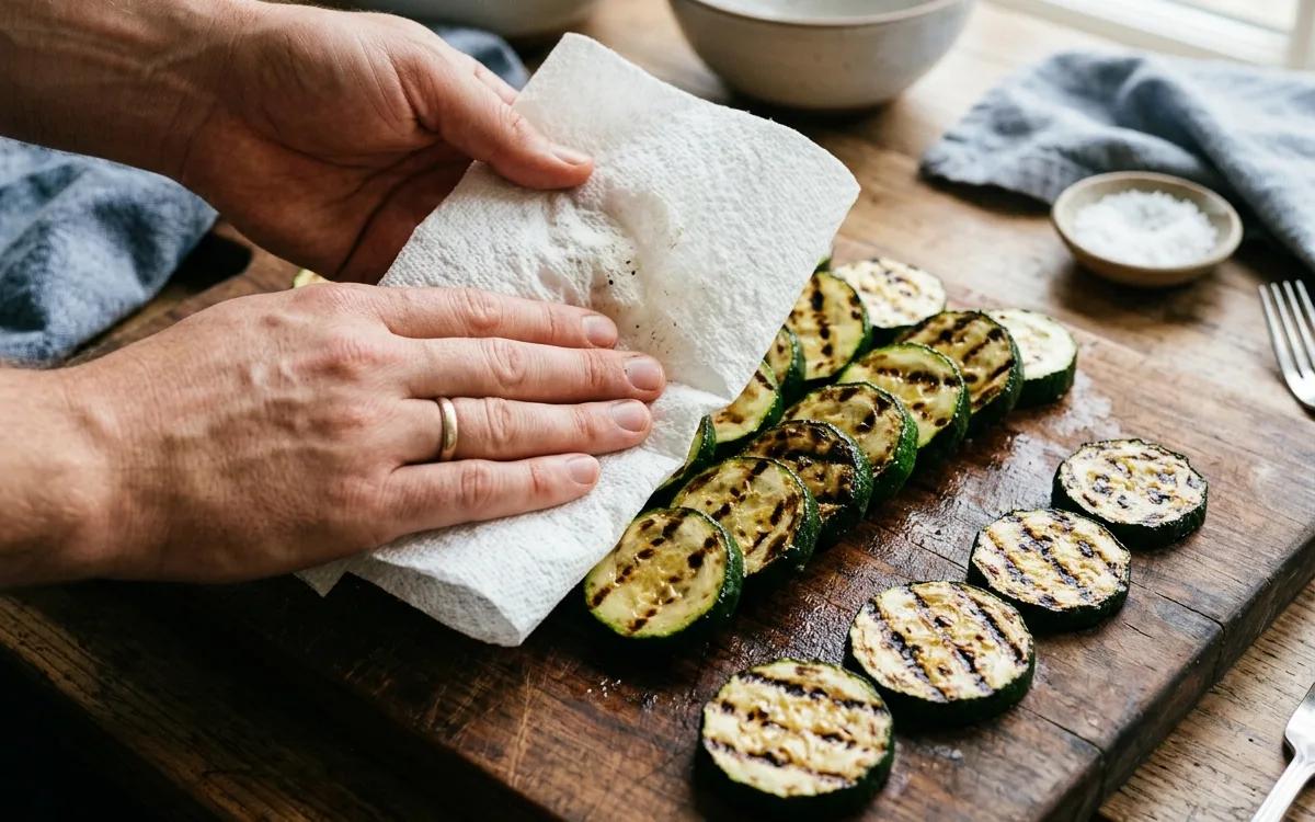 Step 3: Pat the zucchini dry with a fresh paper towel to remove any