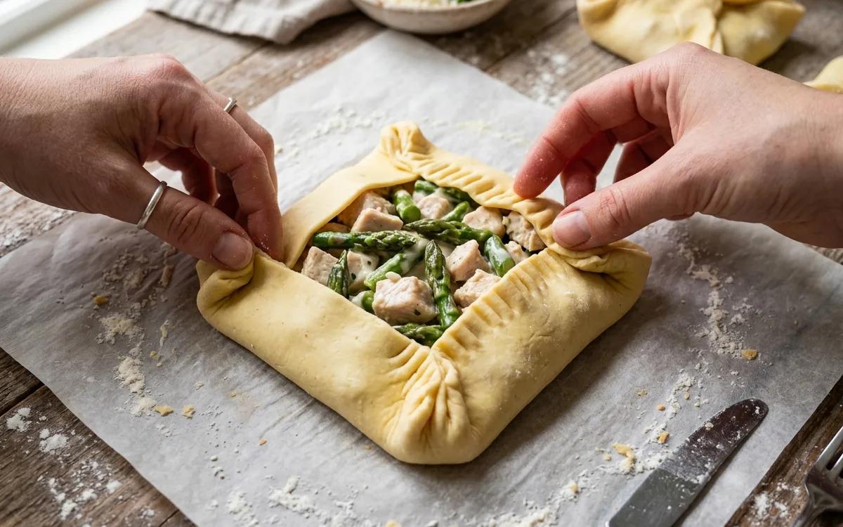 Step 6: Fold the edges of the pastry over the filling and pinch them