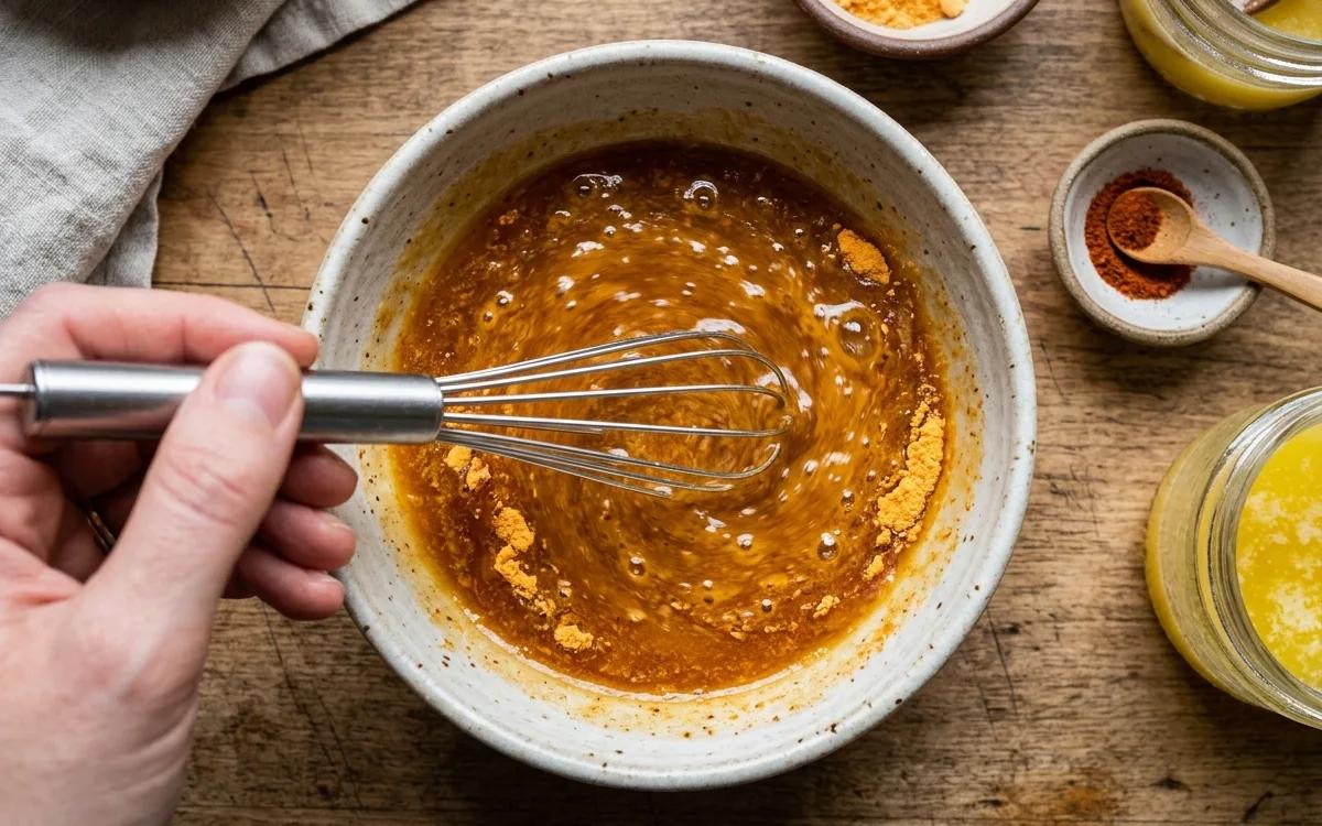 Step 2: Whisk together the melted butter, bacon drippings, cheese po