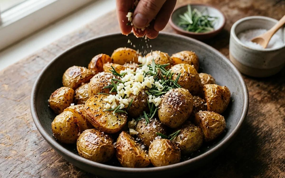 Step 4: Add the minced garlic, rosemary, salt, and pepper.