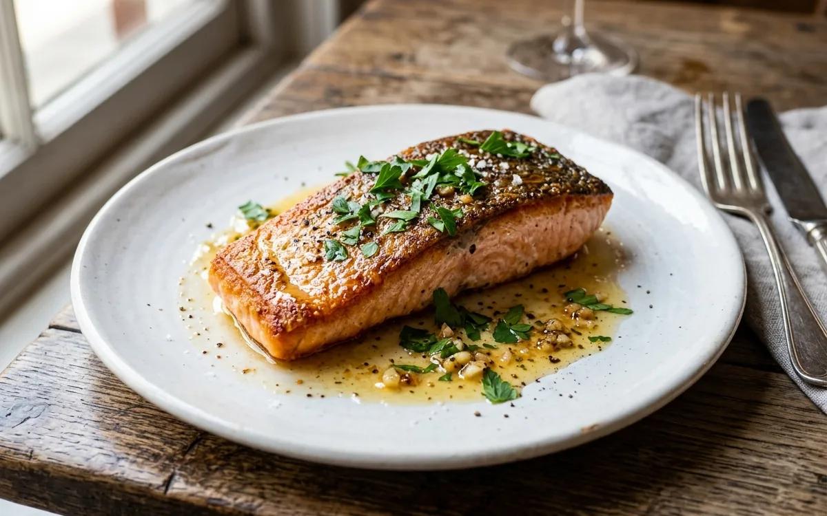Crispy Pan-Seared Salmon with Garlic Lemon Butter — American dinner recipe