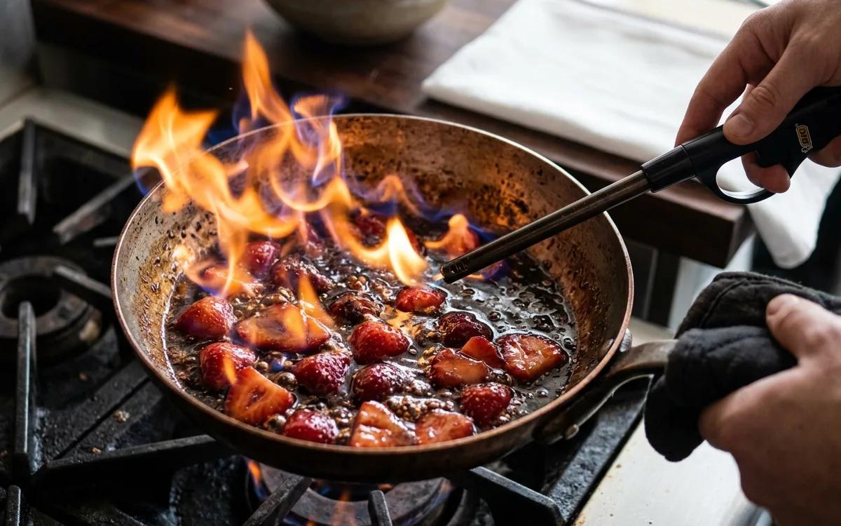 Step 5: Carefully ignite the brandy with a long-reach lighter, shaki