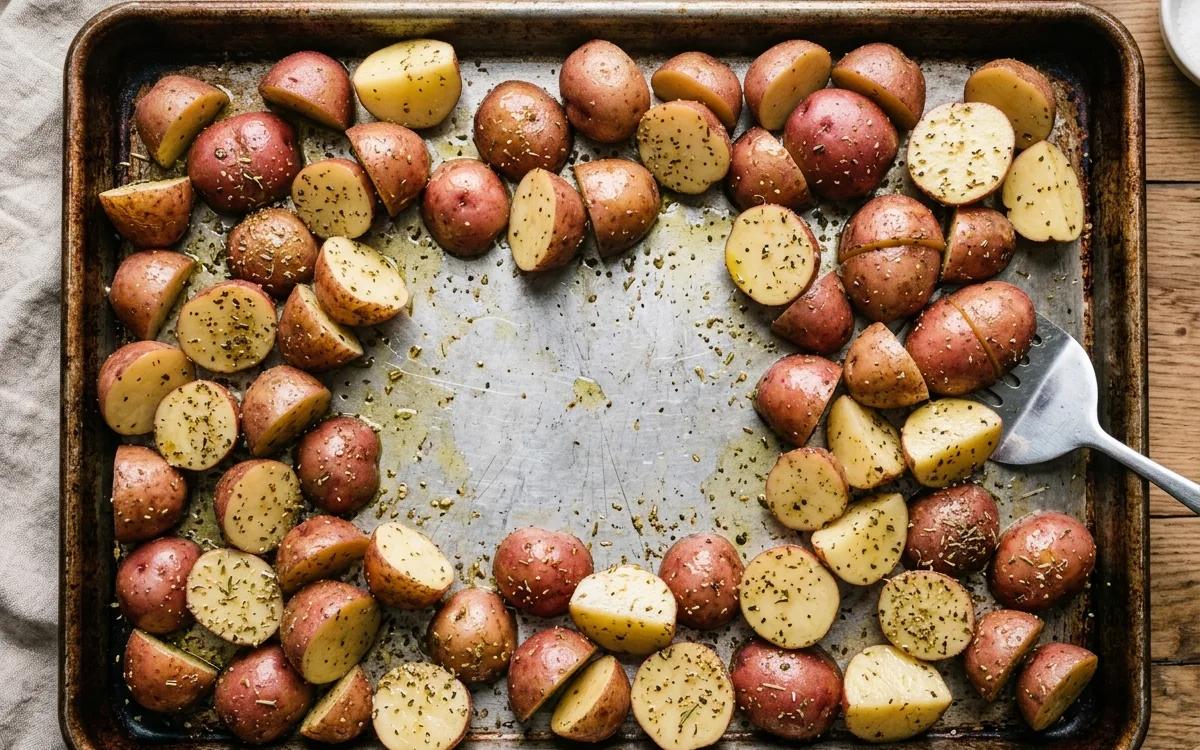 Step 4: Toss the potatoes well and spread them out toward the edges