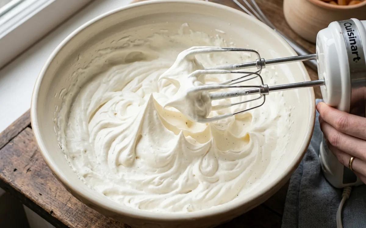 Step 4: Beat the heavy cream and vanilla in a large bowl until stiff