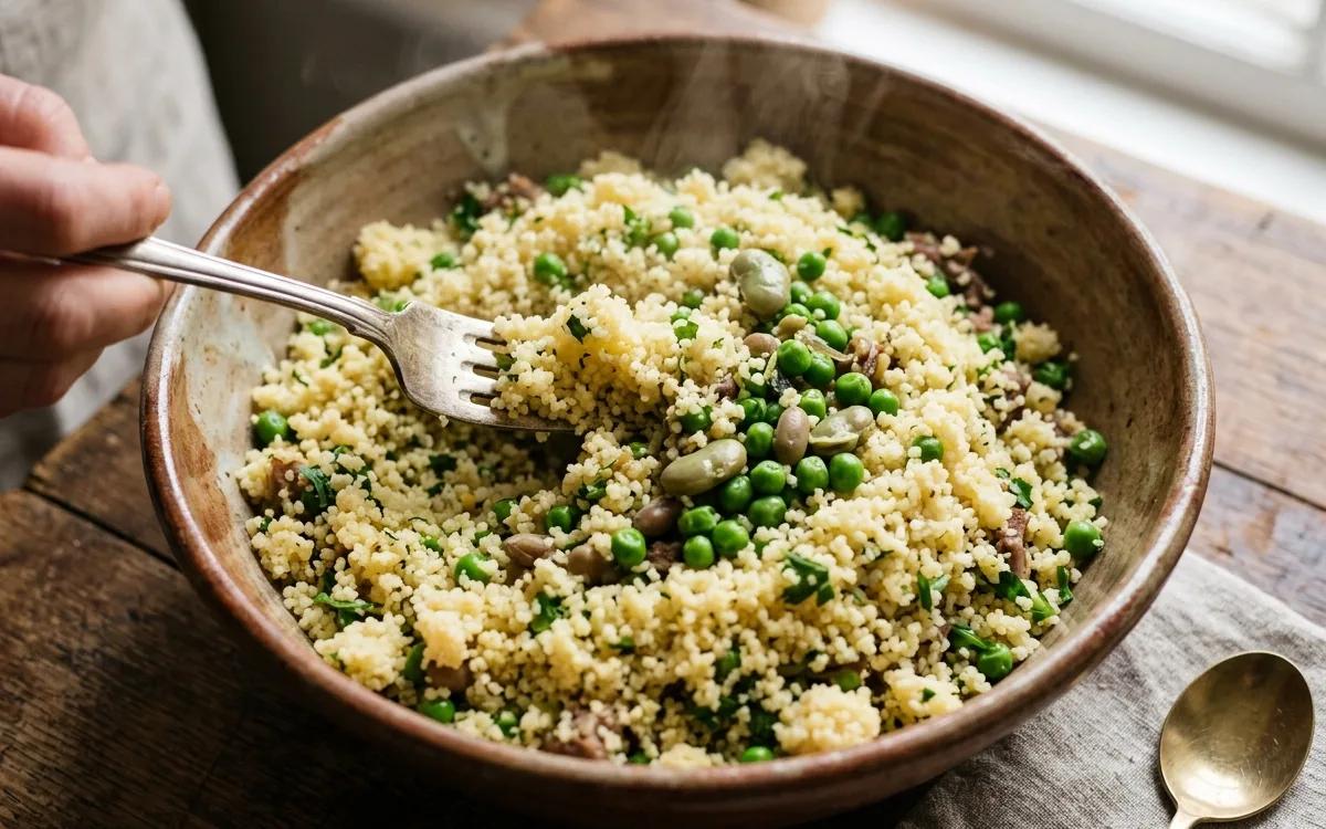 Step 6: Steam for 20 minutes, then turn the couscous out into the bo