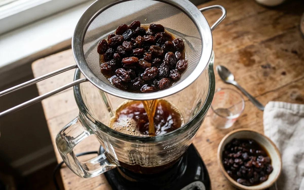 Step 5: Strain the rum through a fine-mesh sieve into the blender, k
