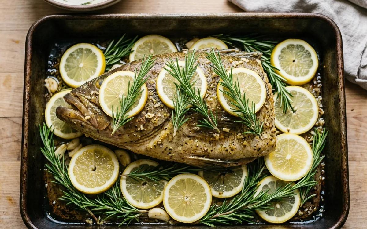 Step 5: Arrange lemon slices and rosemary sprigs around and on top o