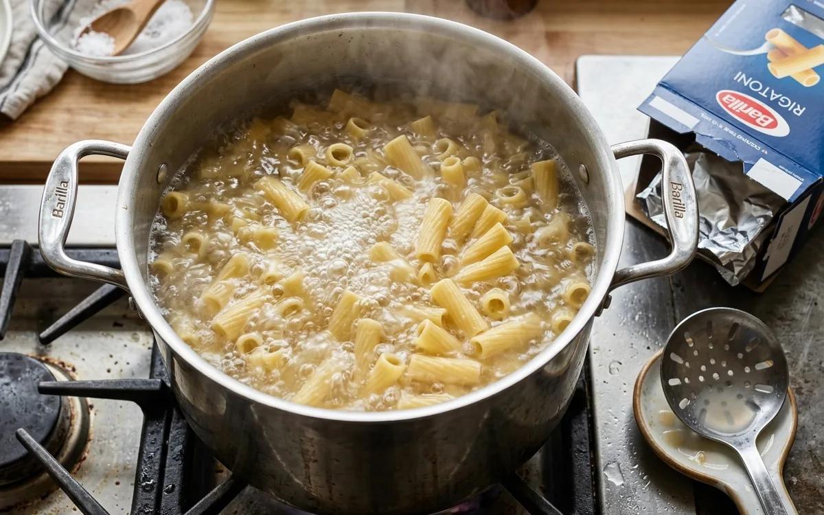 Step 2: Boil a large pot of salted water and cook the pasta for two