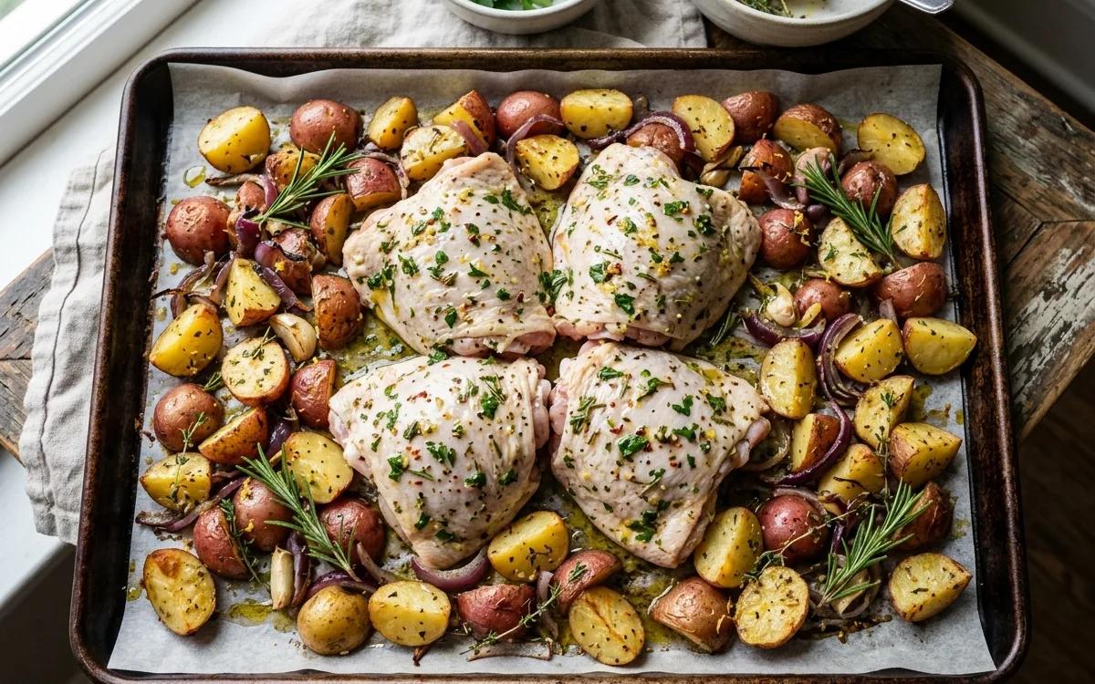 Step 7: Arrange the chicken in the center of the baking sheet.
