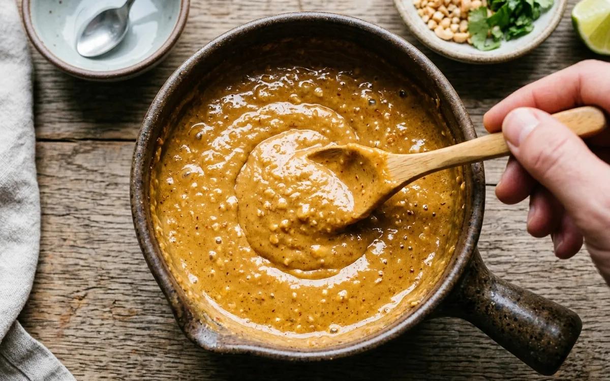 Step 6: Stir the sauce until smooth and thickened, adding a splash o