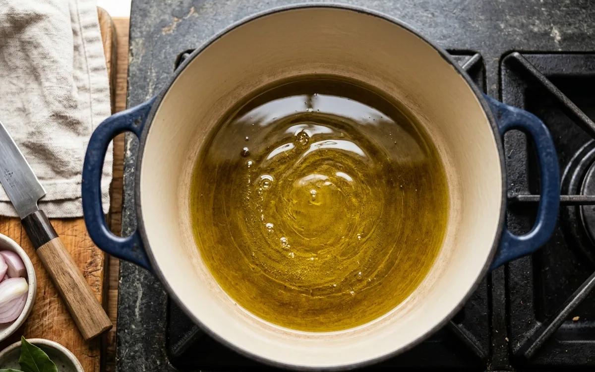 Step 1: Heat olive oil in a large pot over medium heat.