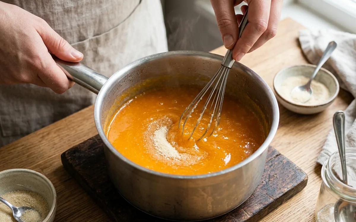 Step 2: Remove from heat and whisk in the gelatin powder until compl