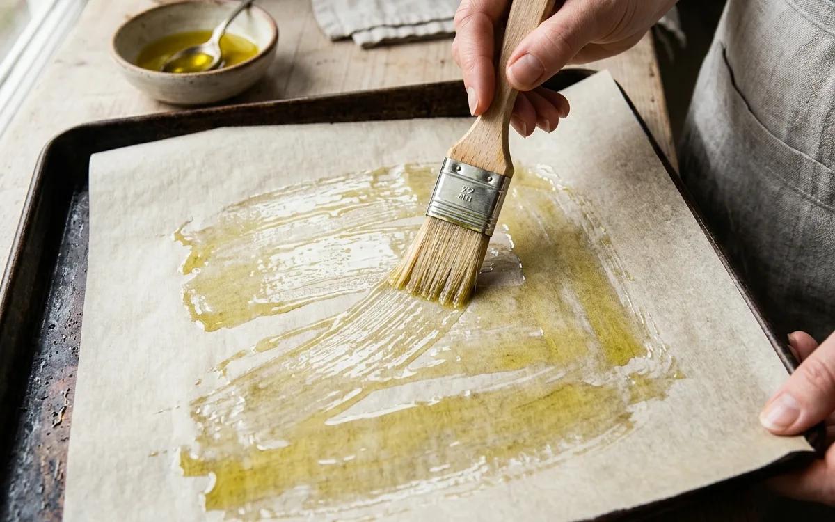 Step 4: Brush the parchment paper with two tablespoons of oil.
