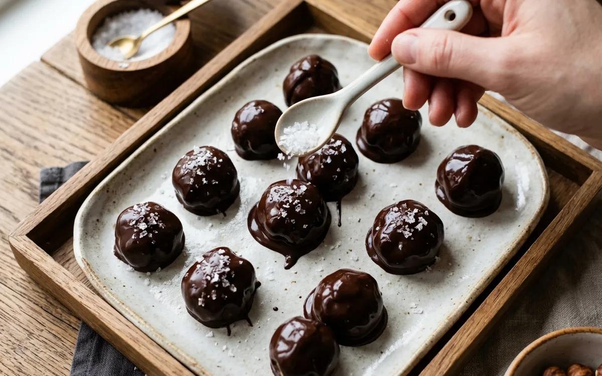 Step 8: Sprinkle the tops lightly with flaky sea salt while the choc