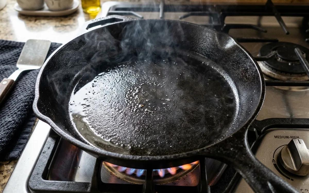 Step 3: Heat a heavy skillet over medium-high heat.