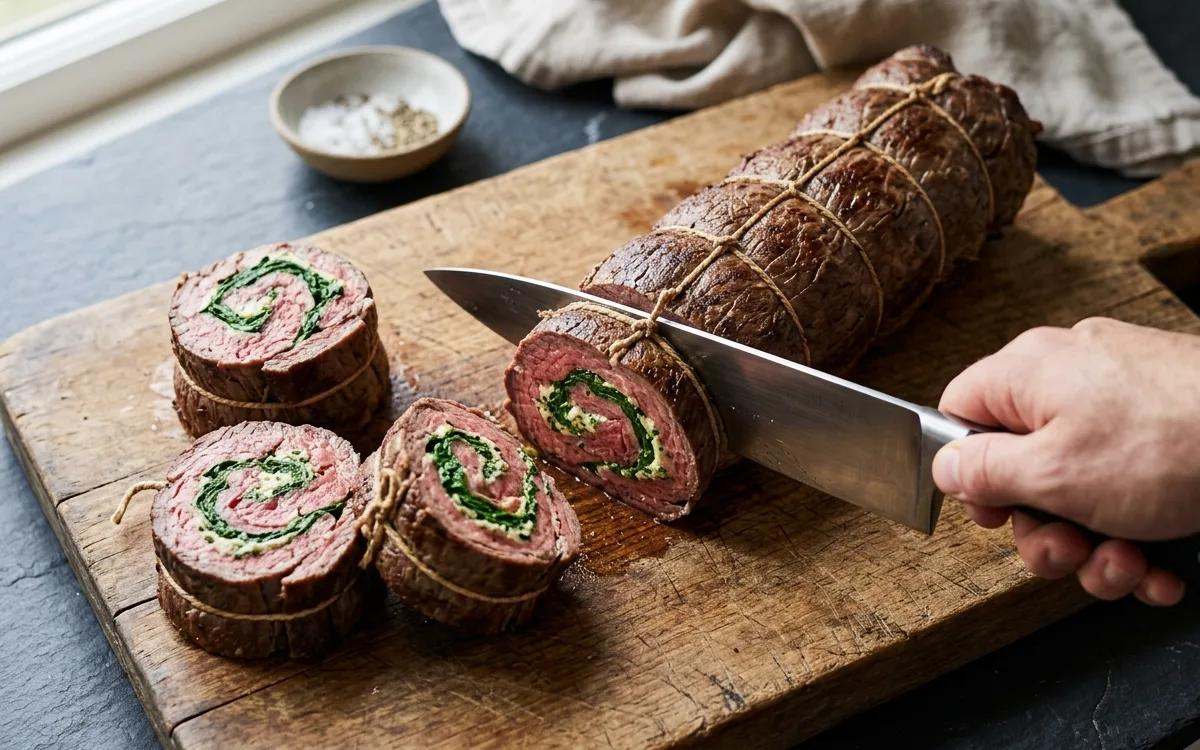 Step 6: Slice the large log into four individual roulades between th