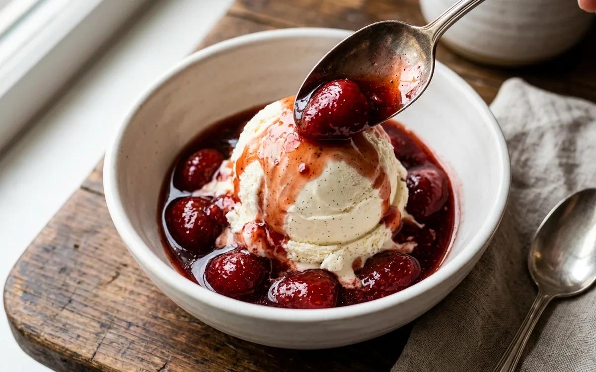 Step 6: Spoon the warm fruit and syrup immediately over individual s