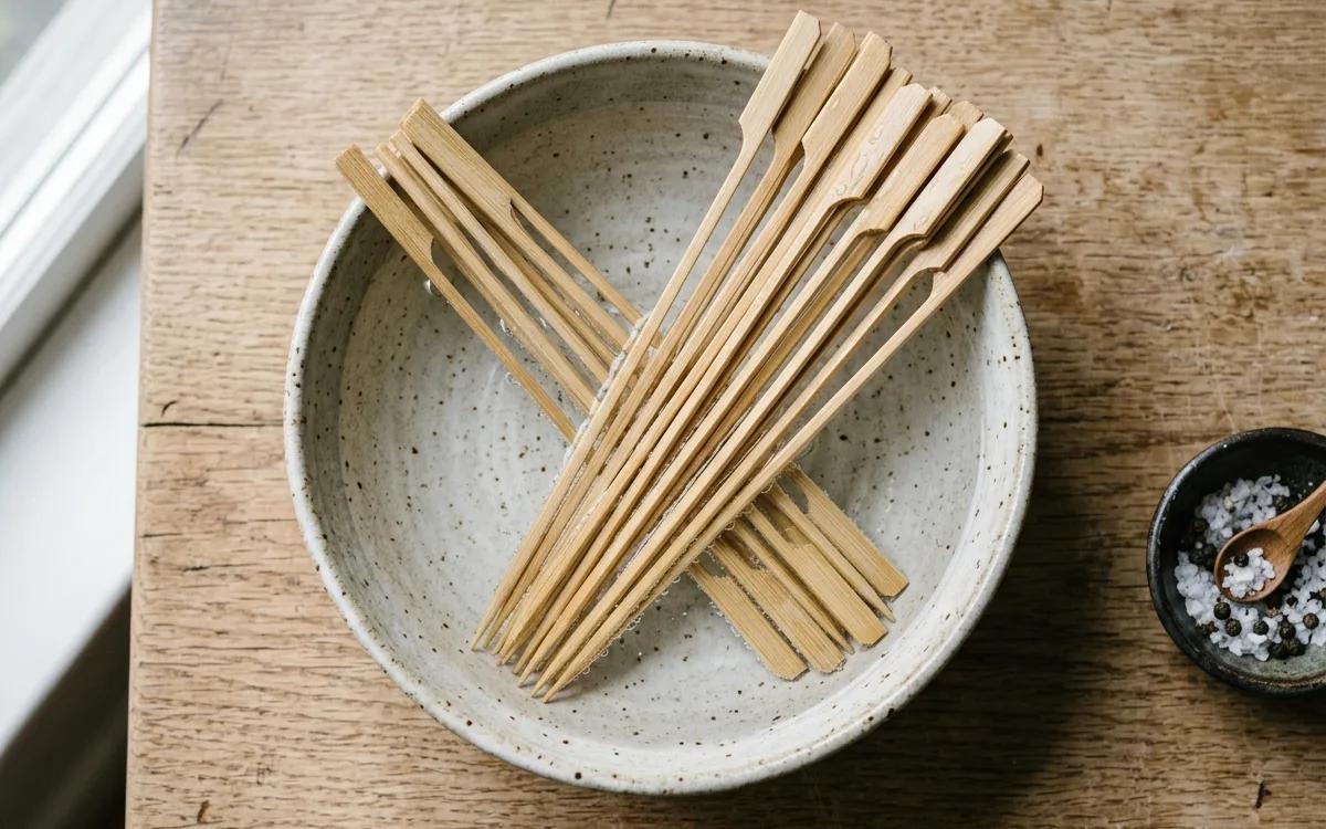 Step 1: Soak 16 bamboo skewers in water for 20 minutes to prevent bu